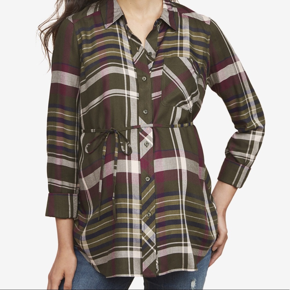 Maternity Green Plaid Shirt